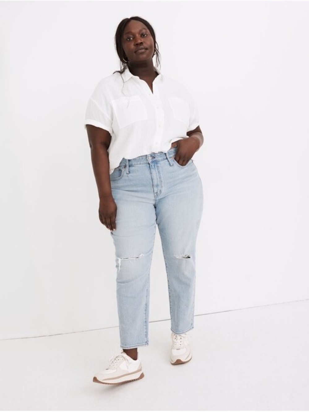 Madewell The Plus High-Rise Slim Crop Boyjean in Dumas Wash: Ripped Edition